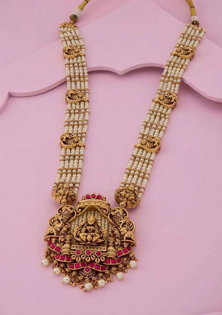 Copper Gold-Plated Temple Necklace for Women | Traditional Temple Jewellery for Wedding & Festive Wear | Gift for Her - Indya