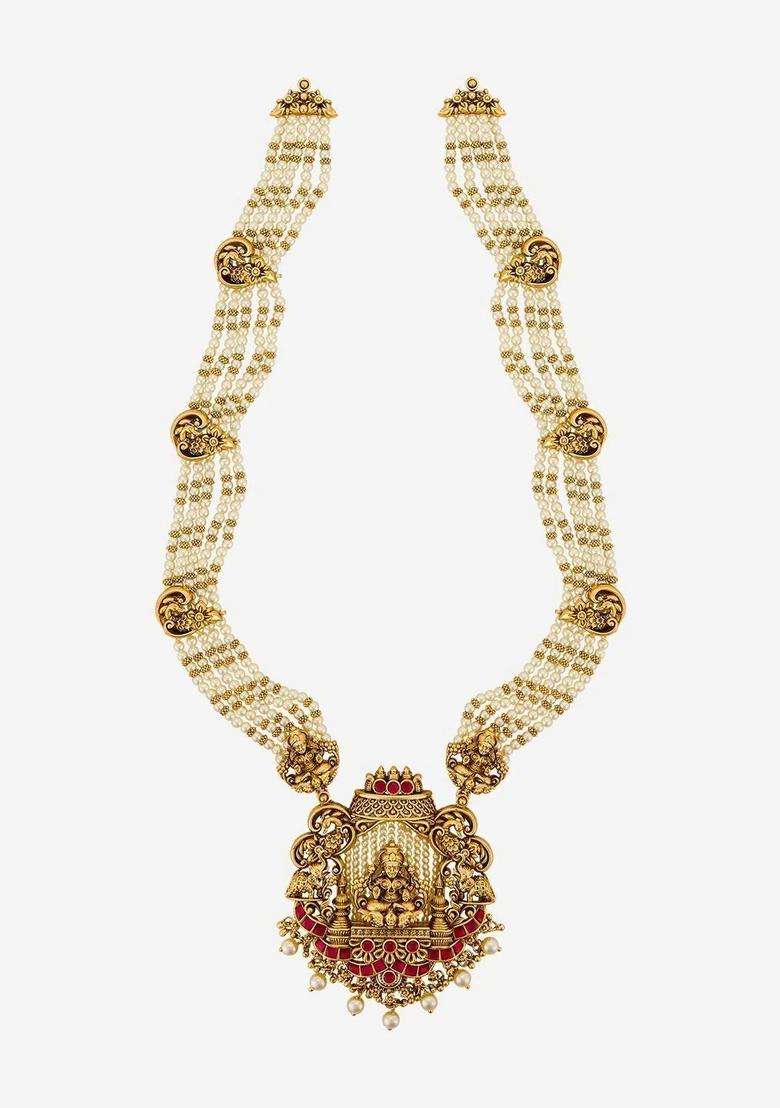 Copper Gold-Plated Temple Necklace for Women | Traditional Temple Jewellery for Wedding & Festive Wear | Gift for Her - Indya