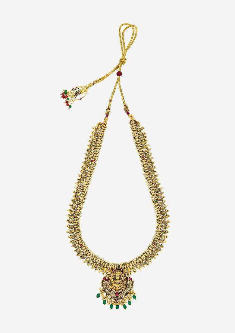 Sterling Silver Gold-Plated Temple Necklace for Women | Traditional Temple Jewellery for Wedding & Festive Wear | Gift for Her - Indya