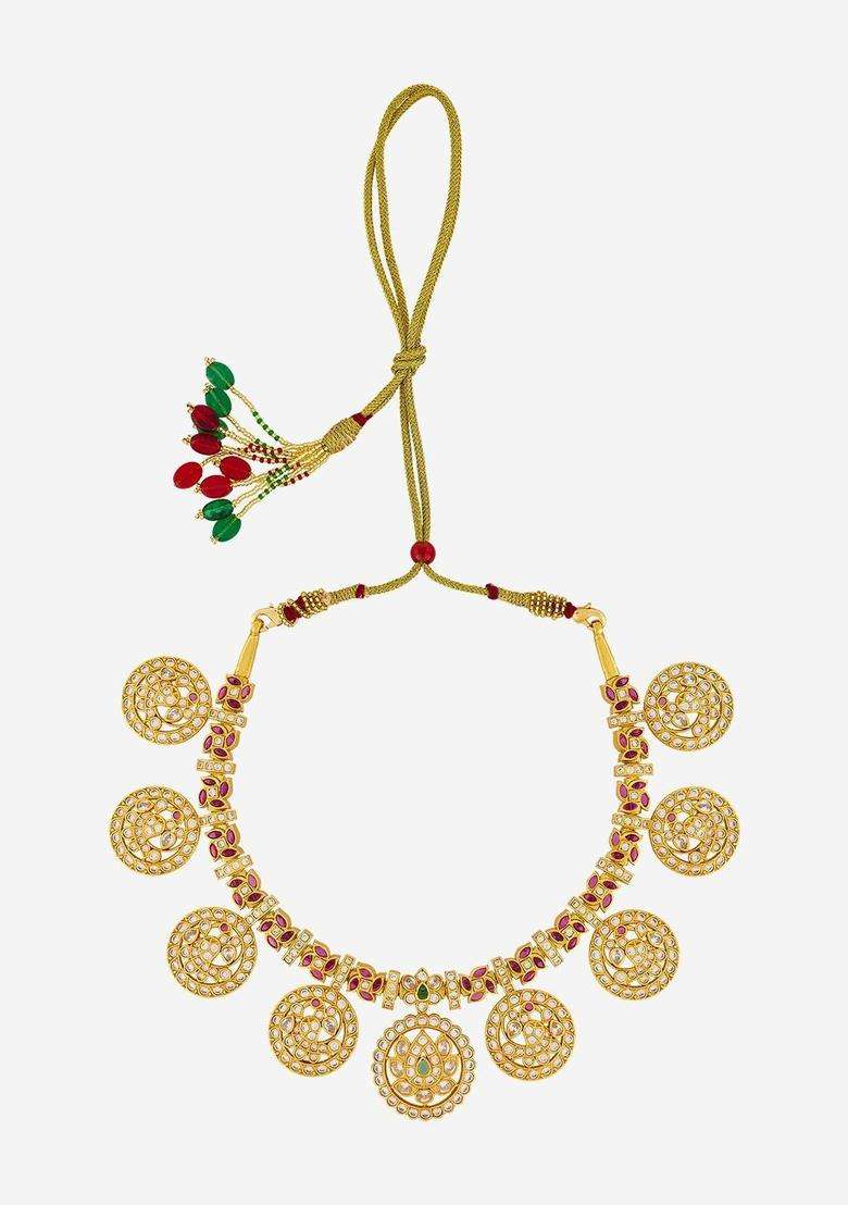 Green Silver Gold-Plated Temple Ruby Ethnic Necklace for Women | Traditional Temple Jewellery for Wedding & Festive Wear | Gift for Her - Indya