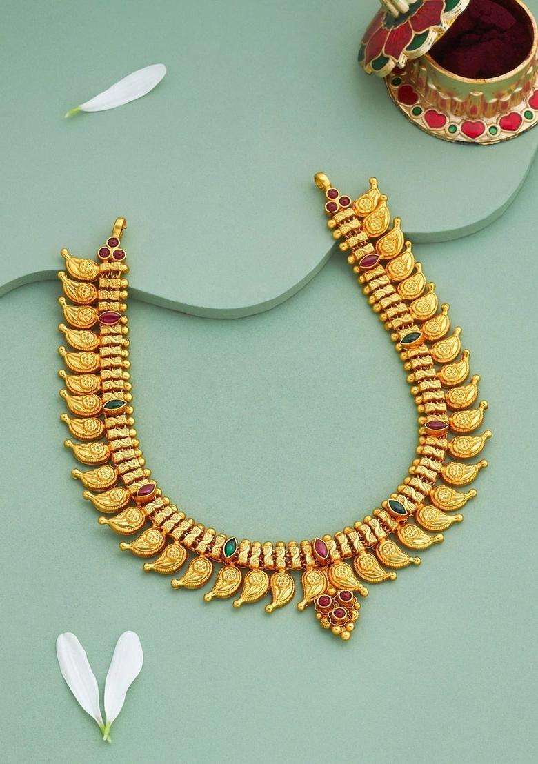 Sterling Silver Gold-Plated Temple Necklace for Women | Traditional Temple Jewellery for Wedding & Festive Wear | Gift for Her - Indya
