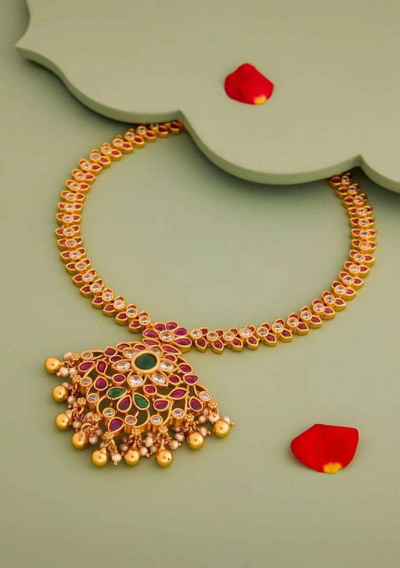 Sterling Silver Gold-Plated Temple Necklace for Women | Traditional Temple Jewellery for Wedding & Festive Wear | Gift for Her - Indya