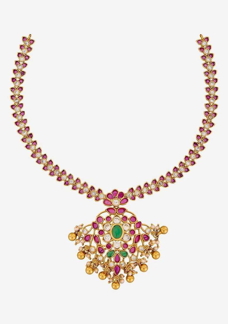 Sterling Silver Gold-Plated Temple Necklace for Women | Traditional Temple Jewellery for Wedding & Festive Wear | Gift for Her - Indya