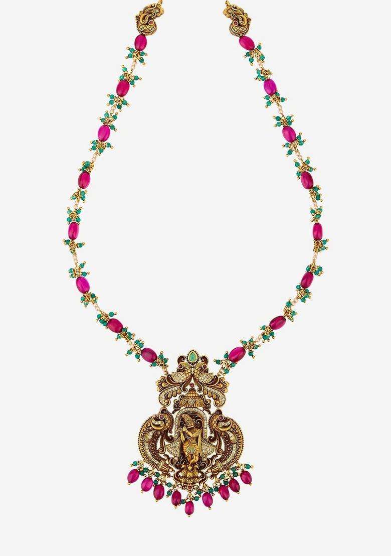 Sterling Silver Gold-Plated Temple Necklace for Women | Traditional Temple Jewellery for Wedding & Festive Wear | Gift for Her - Indya