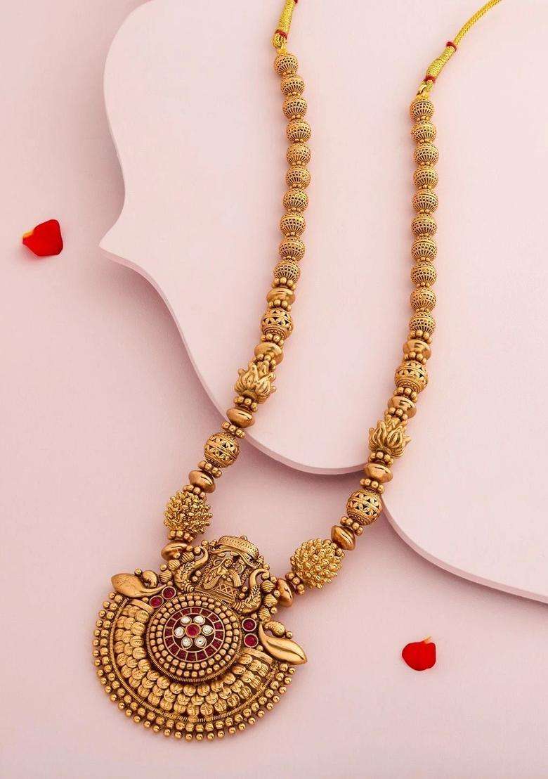 Copper Gold-Plated Temple Necklace for Women | Traditional Temple Jewellery for Wedding & Festive Wear | Gift for Her - Indya