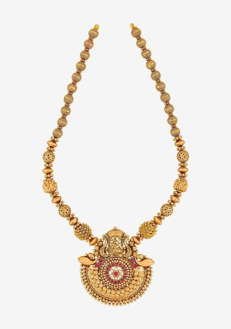 Copper Gold-Plated Temple Necklace for Women | Traditional Temple Jewellery for Wedding & Festive Wear | Gift for Her - Indya