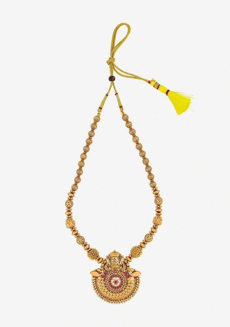 Copper Gold-Plated Temple Necklace for Women | Traditional Temple Jewellery for Wedding & Festive Wear | Gift for Her - Indya