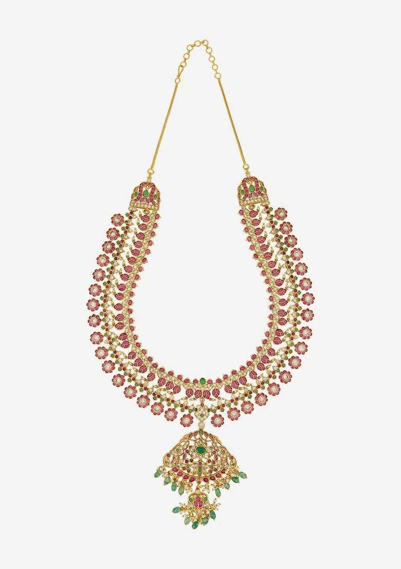 Copper Gold-Plated Temple Necklace for Women | Traditional Temple Jewellery for Wedding & Festive Wear | Gift for Her - Indya