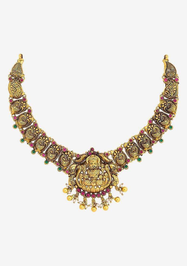 Sterling Silver Gold-Plated Temple Necklace for Women | Traditional Temple Jewellery for Wedding & Festive Wear | Gift for Her - Indya