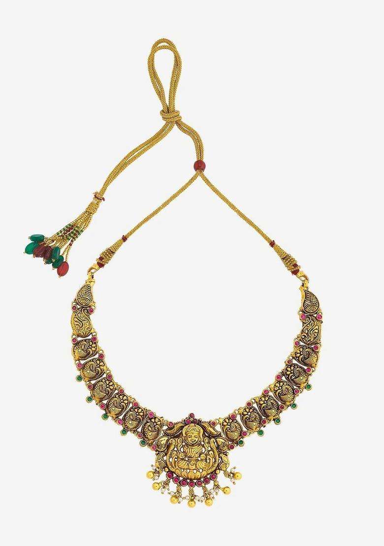 Sterling Silver Gold-Plated Temple Necklace for Women | Traditional Temple Jewellery for Wedding & Festive Wear | Gift for Her - Indya