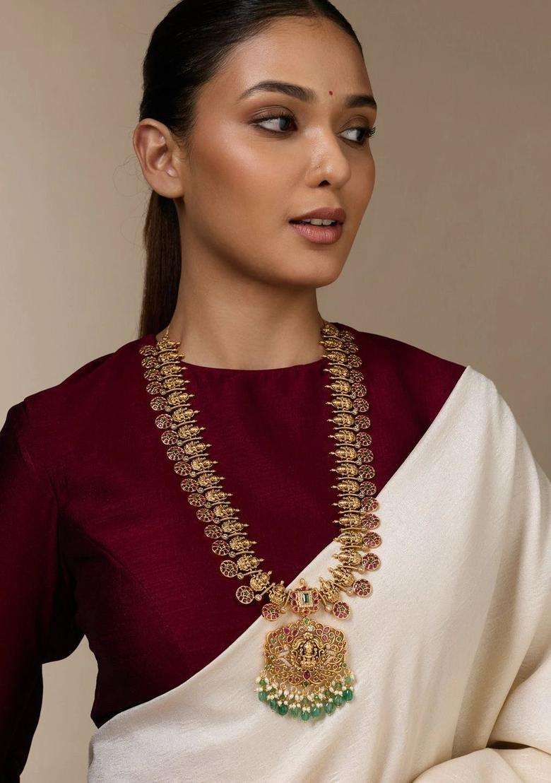 Copper Gold-Plated Temple Necklace for Women | Traditional Temple Jewellery for Wedding & Festive Wear | Gift for Her - Indya
