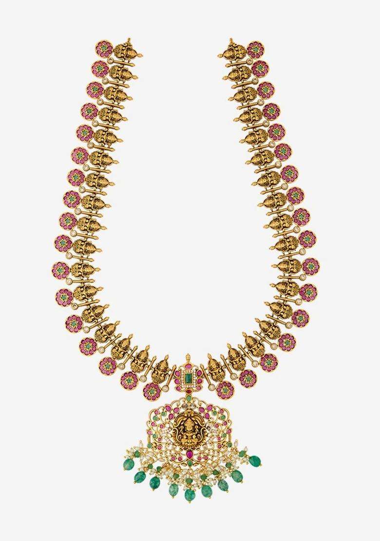 Copper Gold-Plated Temple Necklace for Women | Traditional Temple Jewellery for Wedding & Festive Wear | Gift for Her - Indya