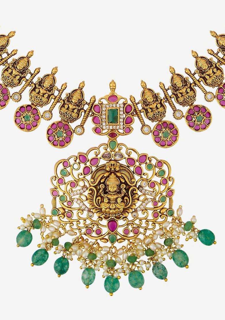 Copper Gold-Plated Temple Necklace for Women | Traditional Temple Jewellery for Wedding & Festive Wear | Gift for Her - Indya