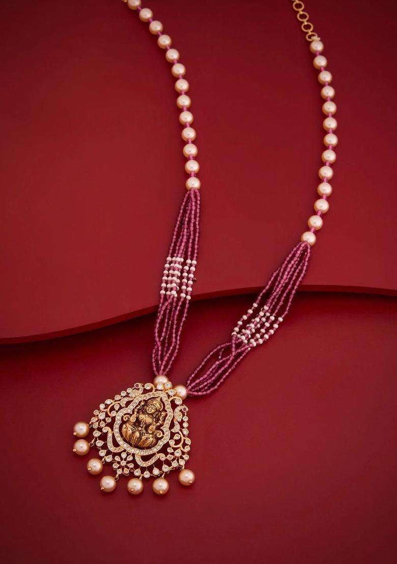 Copper Gold-Plated Temple Necklace with CZ Stone for Women | Traditional Temple Jewellery for Wedding & Festive Wear | Gift for Her - Indya