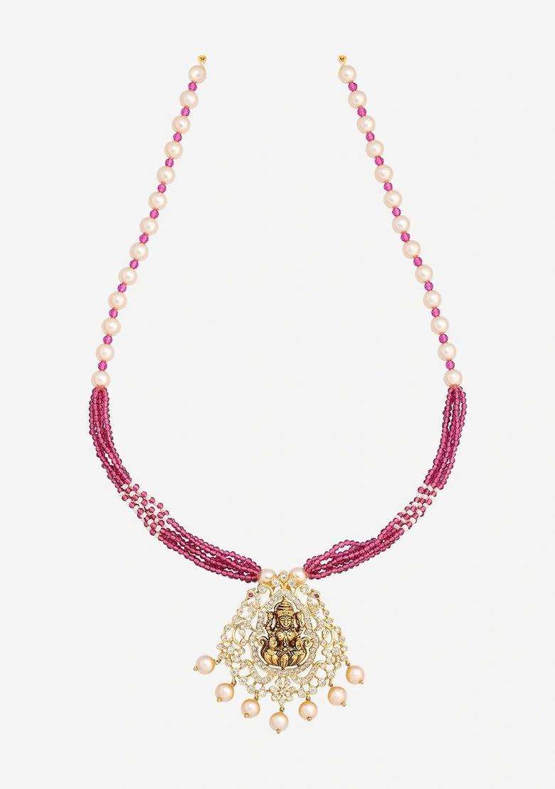 Copper Gold-Plated Temple Necklace with CZ Stone for Women | Traditional Temple Jewellery for Wedding & Festive Wear | Gift for Her - Indya