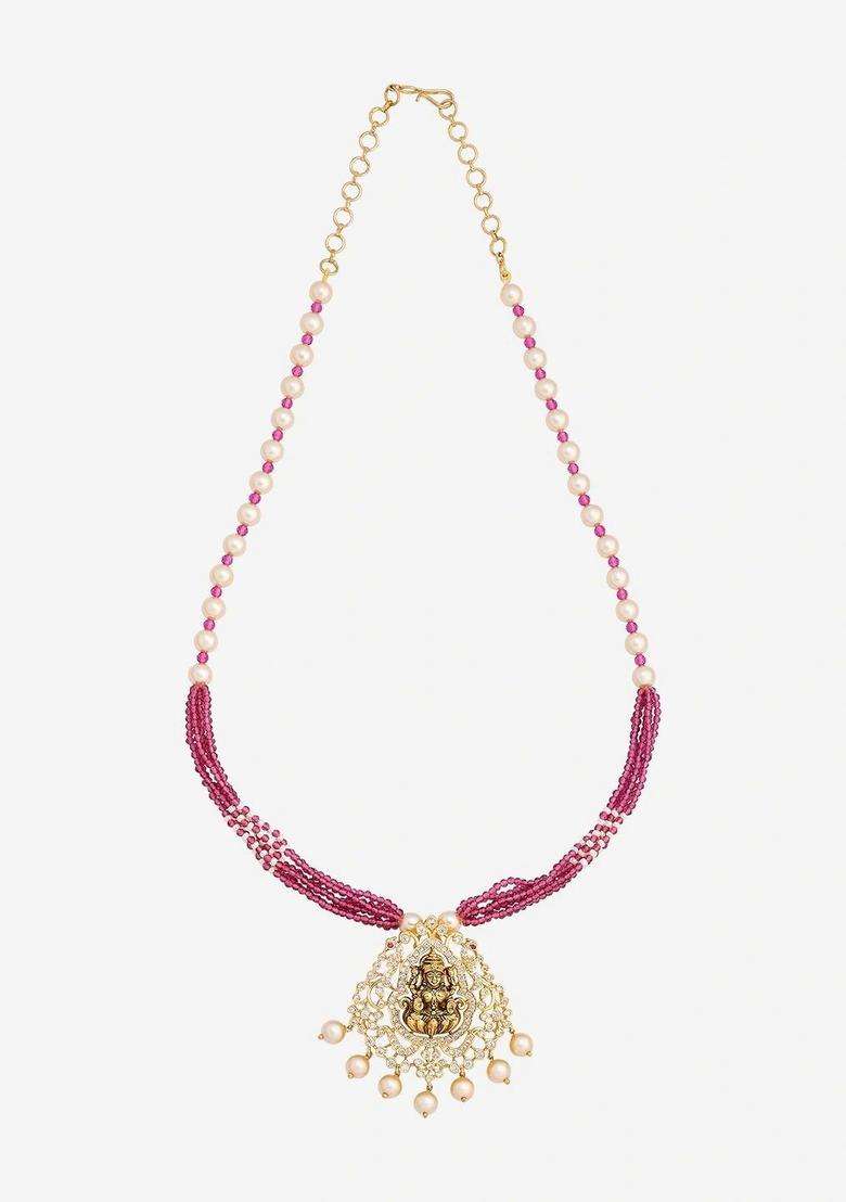 Copper Gold-Plated Temple Necklace with CZ Stone for Women | Traditional Temple Jewellery for Wedding & Festive Wear | Gift for Her - Indya