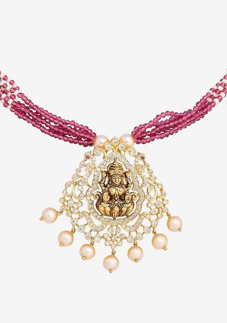 Copper Gold-Plated Temple Necklace with CZ Stone for Women | Traditional Temple Jewellery for Wedding & Festive Wear | Gift for Her - Indya