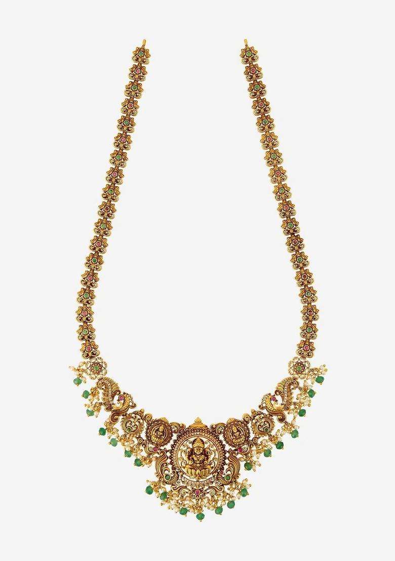 Copper Gold-Plated Temple Necklace for Women | Traditional Temple Jewellery for Wedding & Festive Wear | Gift for Her - Indya
