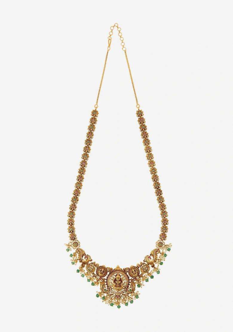 Copper Gold-Plated Temple Necklace for Women | Traditional Temple Jewellery for Wedding & Festive Wear | Gift for Her - Indya