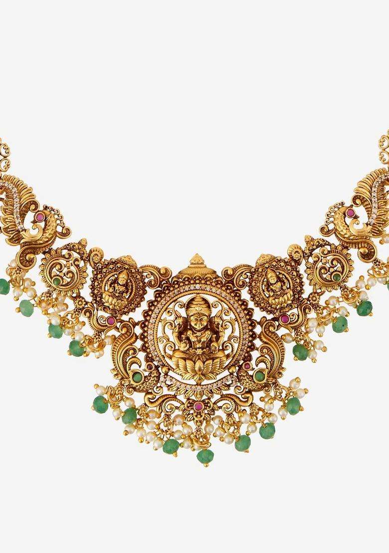 Copper Gold-Plated Temple Necklace for Women | Traditional Temple Jewellery for Wedding & Festive Wear | Gift for Her - Indya