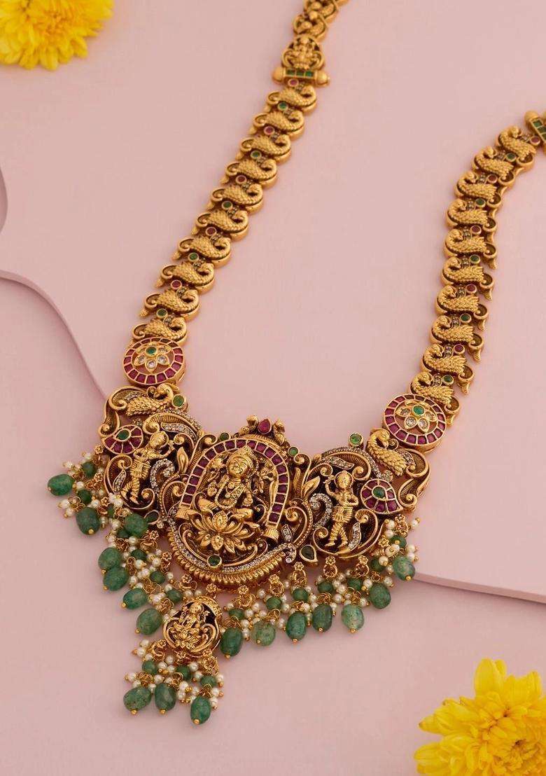 Copper Gold-Plated Temple Necklace for Women | Traditional Temple Jewellery for Wedding & Festive Wear | Gift for Her - Indya