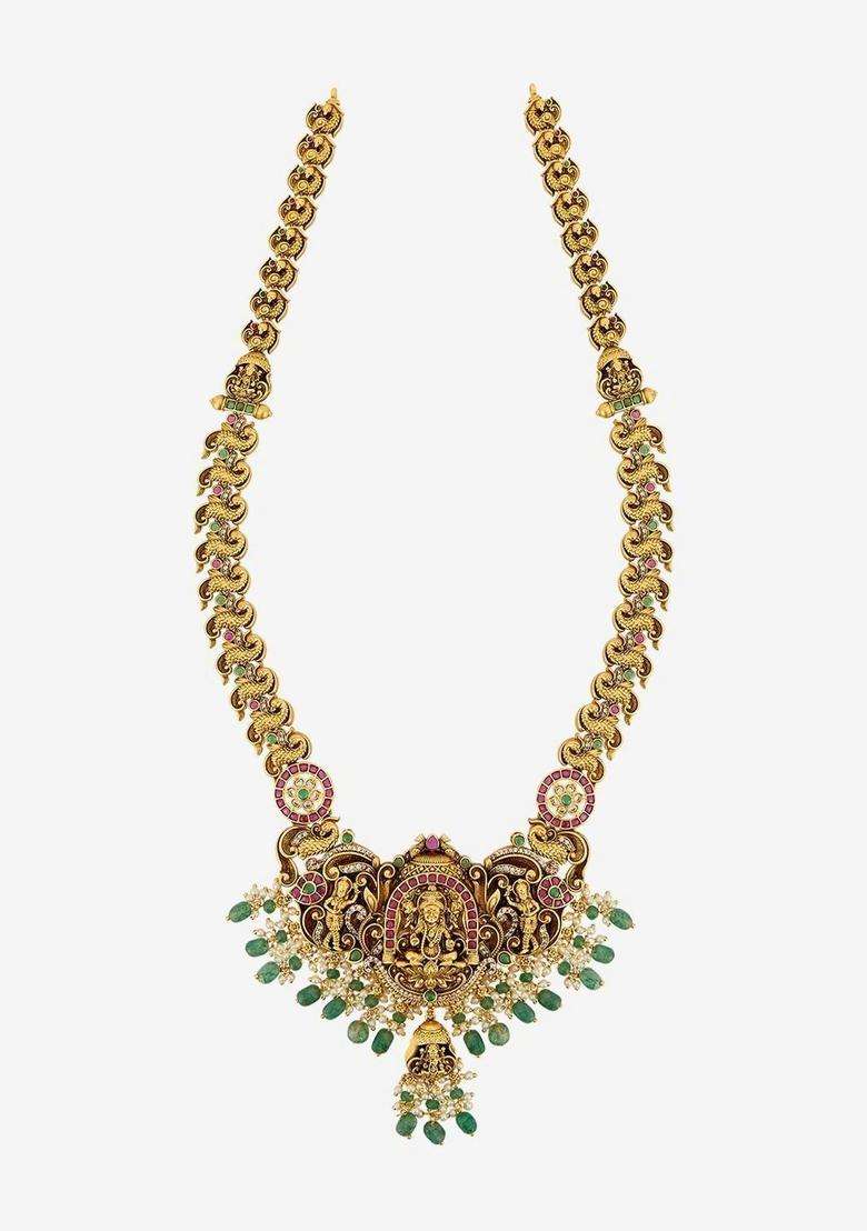 Copper Gold-Plated Temple Necklace for Women | Traditional Temple Jewellery for Wedding & Festive Wear | Gift for Her - Indya
