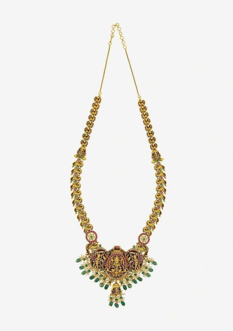Copper Gold-Plated Temple Necklace for Women | Traditional Temple Jewellery for Wedding & Festive Wear | Gift for Her - Indya