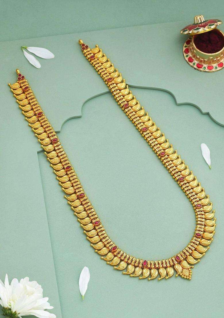 Sterling Silver Gold-Plated Temple Necklace for Women | Traditional Temple Jewellery for Wedding & Festive Wear | Gift for Her - Indya
