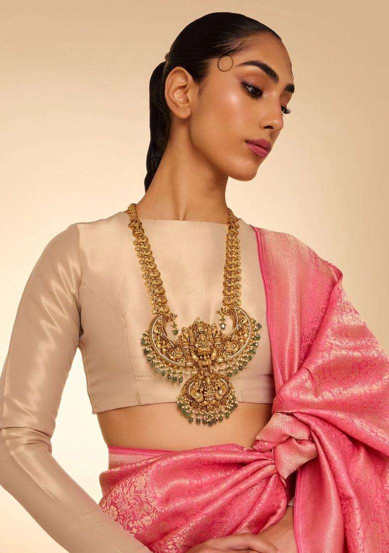 Copper Gold-Plated Temple Necklace for Women | Traditional Temple Jewellery for Wedding & Festive Wear | Gift for Her - Indya