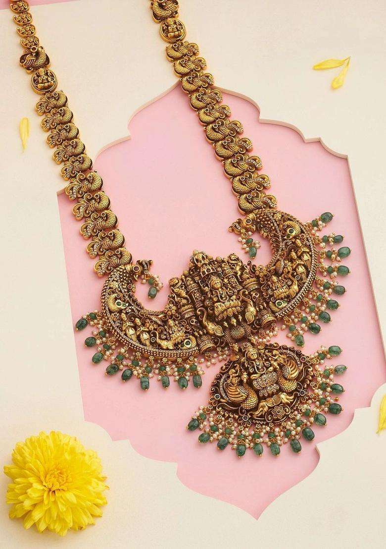 Copper Gold-Plated Temple Necklace for Women | Traditional Temple Jewellery for Wedding & Festive Wear | Gift for Her - Indya