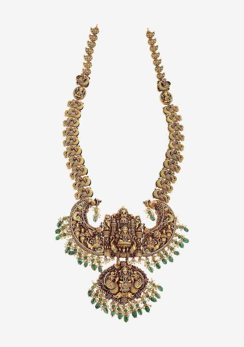 Copper Gold-Plated Temple Necklace for Women | Traditional Temple Jewellery for Wedding & Festive Wear | Gift for Her - Indya
