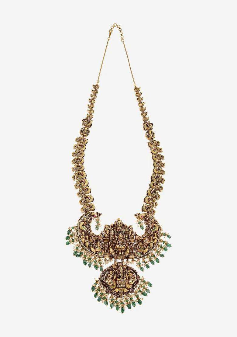Copper Gold-Plated Temple Necklace for Women | Traditional Temple Jewellery for Wedding & Festive Wear | Gift for Her - Indya