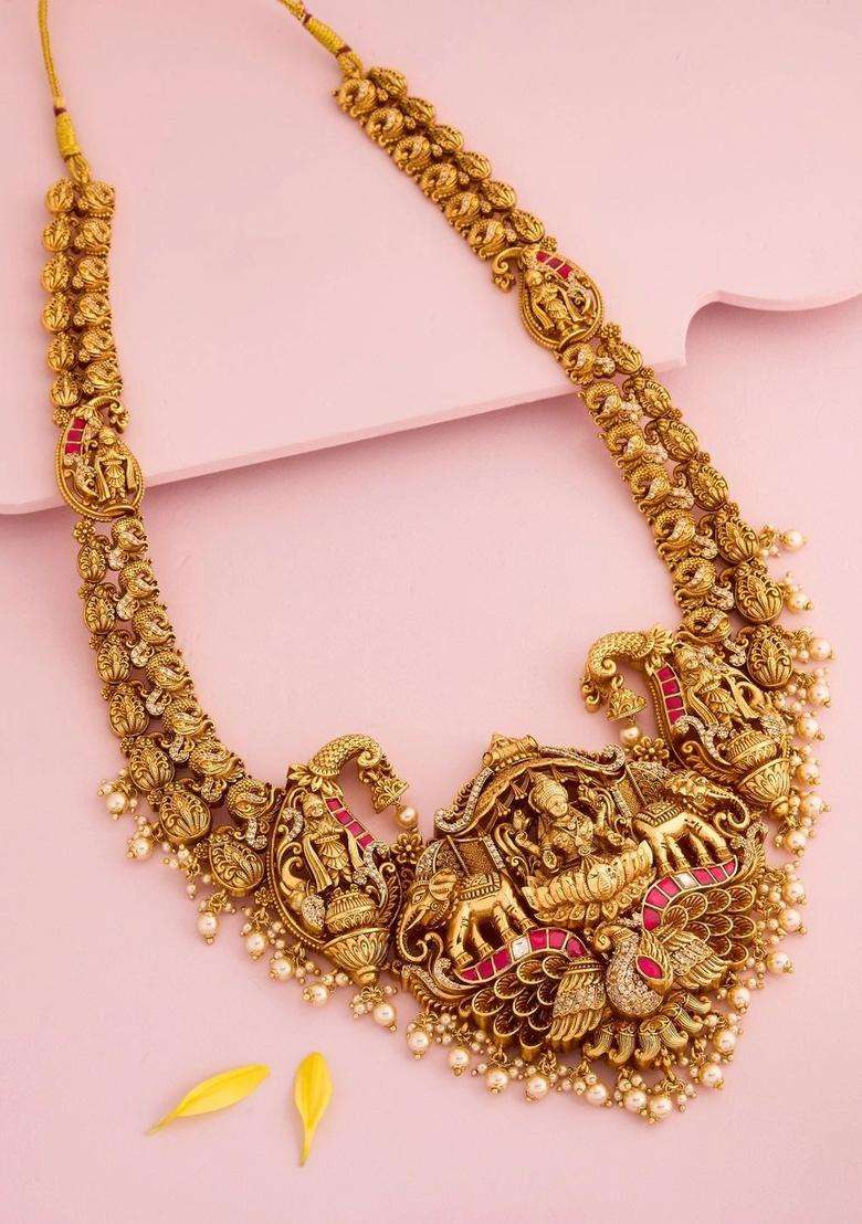 Copper Gold-Plated Temple Necklace for Women | Traditional Temple Jewellery for Wedding & Festive Wear | Gift for Her - Indya