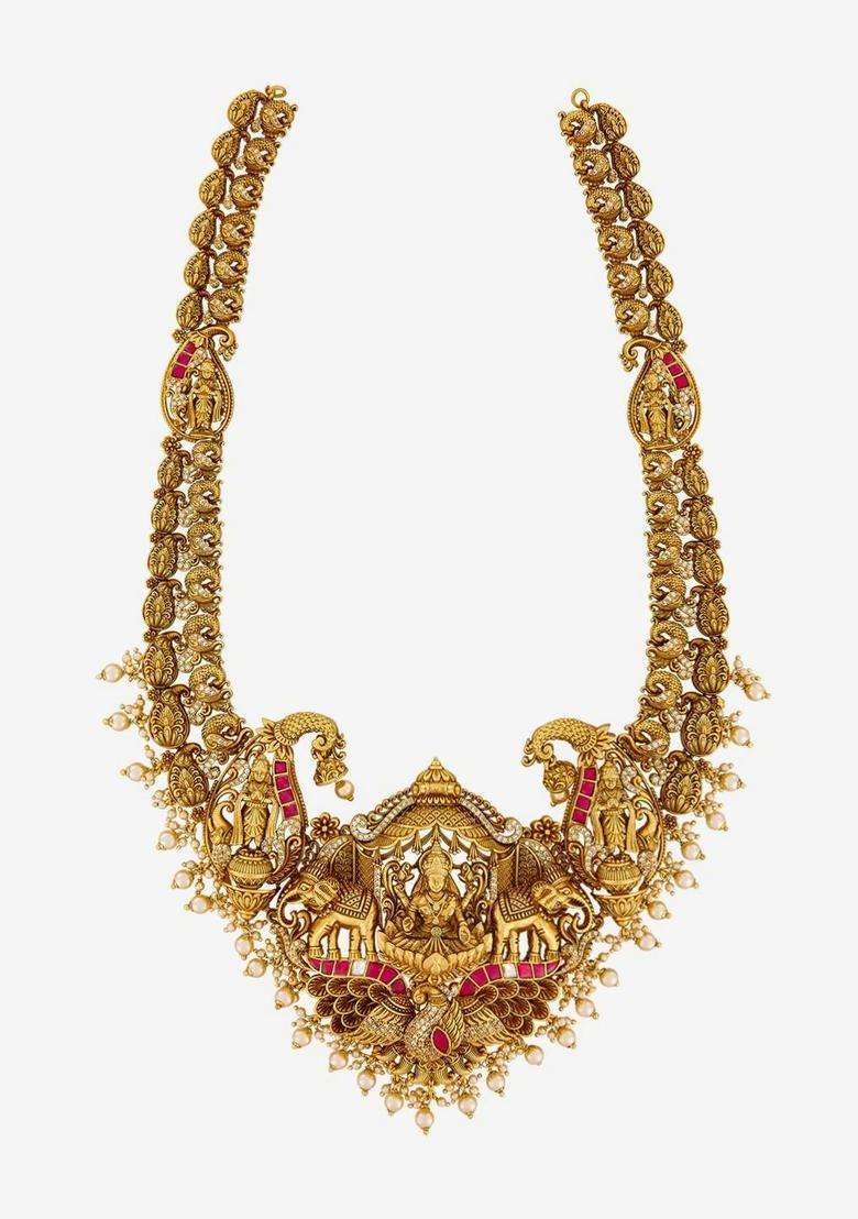 Copper Gold-Plated Temple Necklace for Women | Traditional Temple Jewellery for Wedding & Festive Wear | Gift for Her - Indya