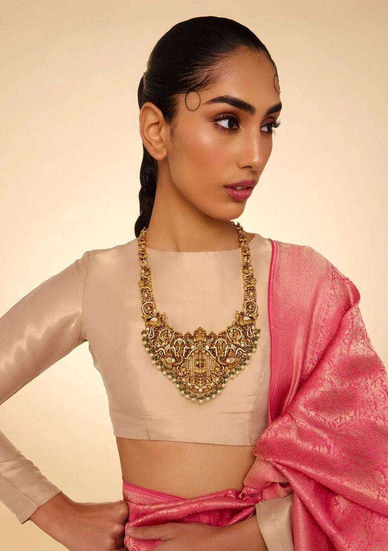 Copper Gold-Plated Temple Necklace for Women | Traditional Temple Jewellery for Wedding & Festive Wear | Gift for Her - Indya