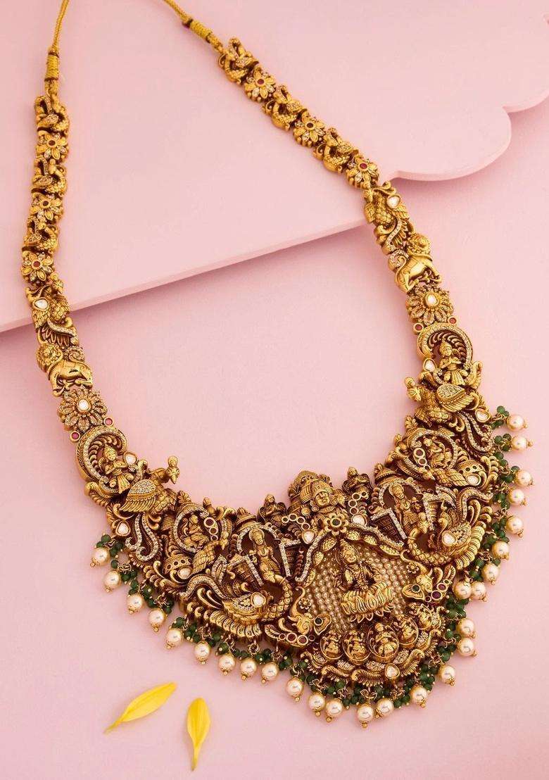 Copper Gold-Plated Temple Necklace for Women | Traditional Temple Jewellery for Wedding & Festive Wear | Gift for Her - Indya
