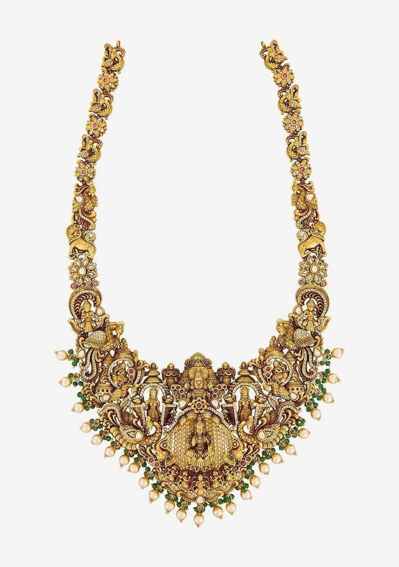 Copper Gold-Plated Temple Necklace for Women | Traditional Temple Jewellery for Wedding & Festive Wear | Gift for Her - Indya