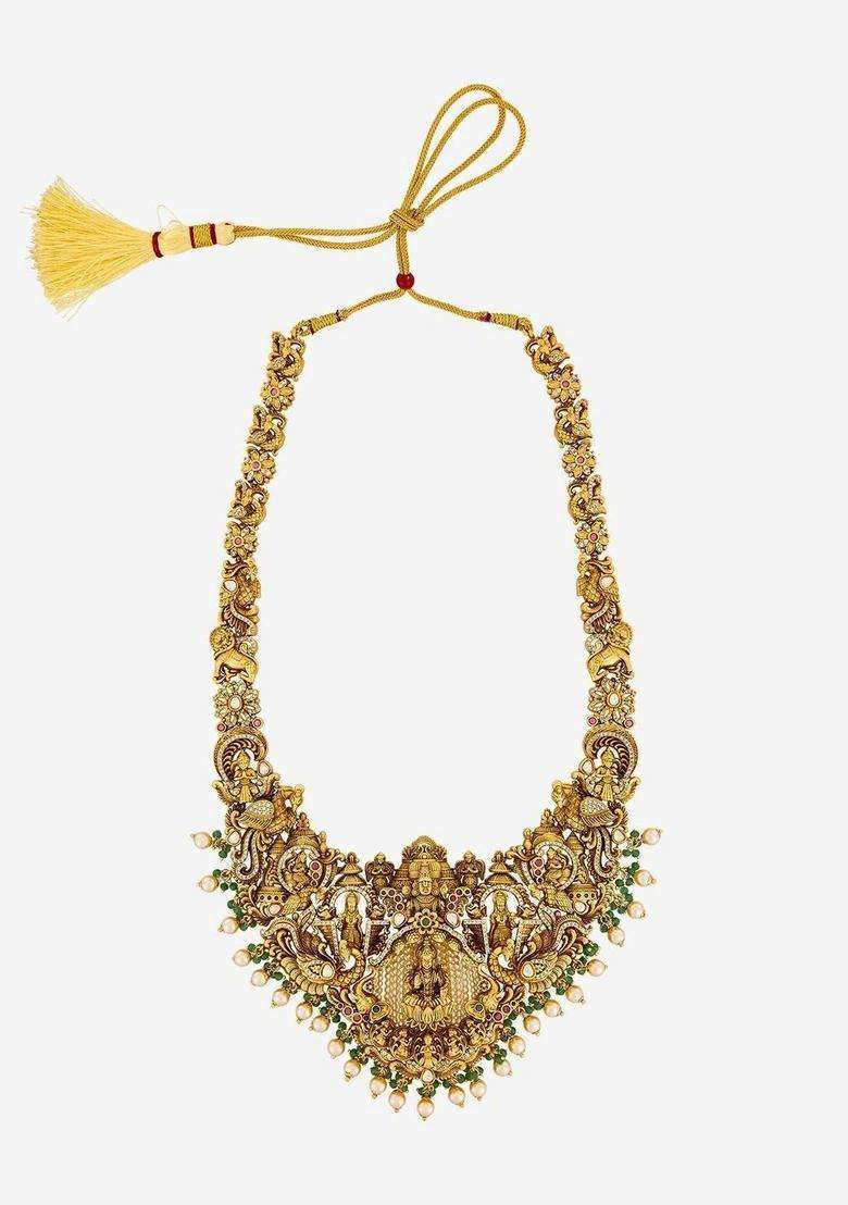 Copper Gold-Plated Temple Necklace for Women | Traditional Temple Jewellery for Wedding & Festive Wear | Gift for Her - Indya