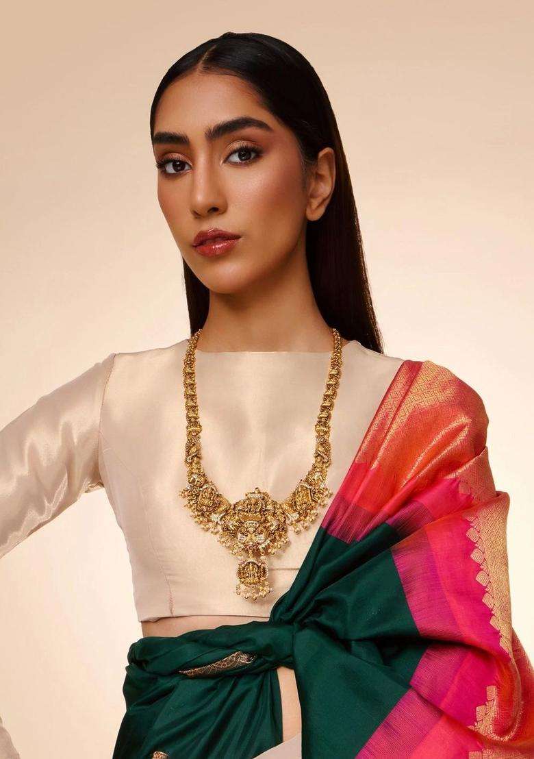 Copper Gold-Plated Temple Necklace for Women | Traditional Temple Jewellery for Wedding & Festive Wear | Gift for Her - Indya