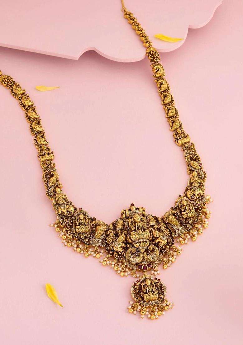 Copper Gold-Plated Temple Necklace for Women | Traditional Temple Jewellery for Wedding & Festive Wear | Gift for Her - Indya