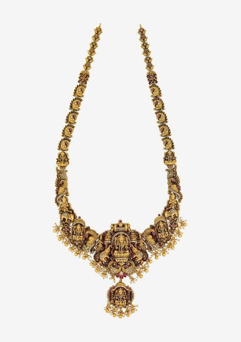 Copper Gold-Plated Temple Necklace for Women | Traditional Temple Jewellery for Wedding & Festive Wear | Gift for Her - Indya