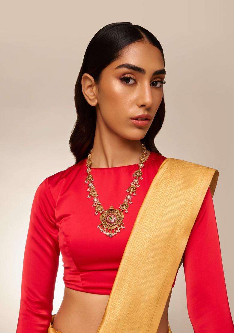 Sterling Silver Gold-Plated Temple Necklace for Women | Traditional Temple Jewellery for Wedding & Festive Wear | Gift for Her - Indya