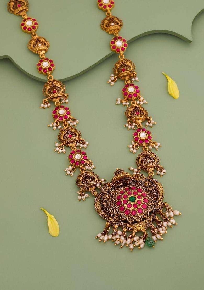Sterling Silver Gold-Plated Temple Necklace for Women | Traditional Temple Jewellery for Wedding & Festive Wear | Gift for Her - Indya