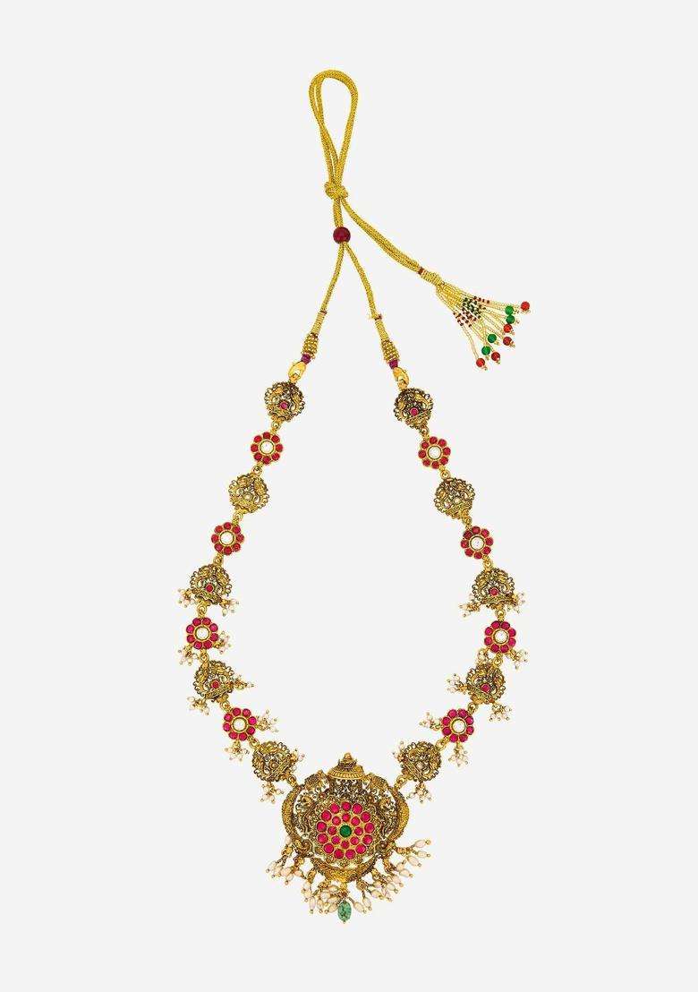Sterling Silver Gold-Plated Temple Necklace for Women | Traditional Temple Jewellery for Wedding & Festive Wear | Gift for Her - Indya