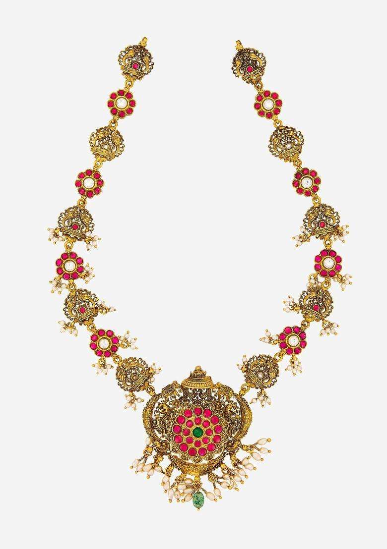 Sterling Silver Gold-Plated Temple Necklace for Women | Traditional Temple Jewellery for Wedding & Festive Wear | Gift for Her - Indya