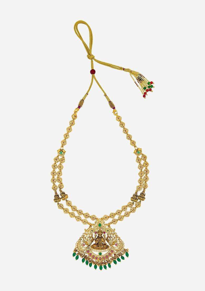 Sterling Silver Gold-Plated Temple Necklace for Women | Traditional Temple Jewellery for Wedding & Festive Wear | Gift for Her - Indya