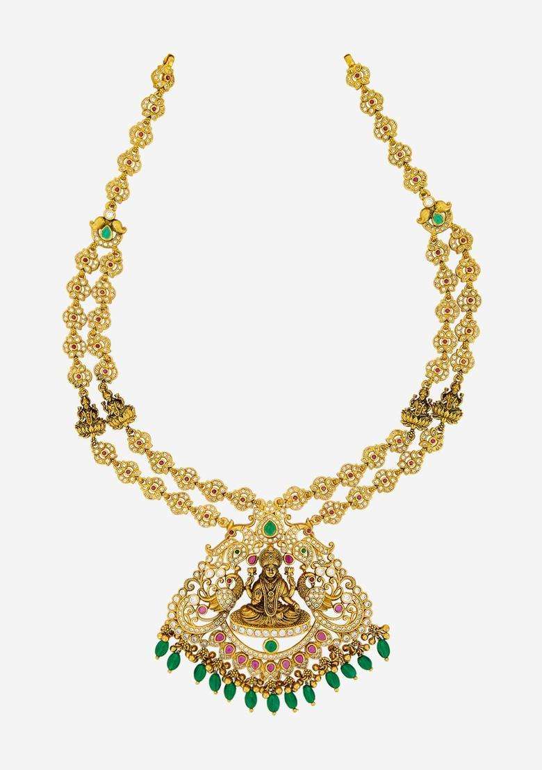Sterling Silver Gold-Plated Temple Necklace for Women | Traditional Temple Jewellery for Wedding & Festive Wear | Gift for Her - Indya