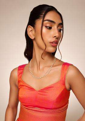 White Silver Gold-Plated Temple Pearl Festive Chain for Women | Traditional Temple Jewellery for Wedding & Festive Wear | Gift for Her