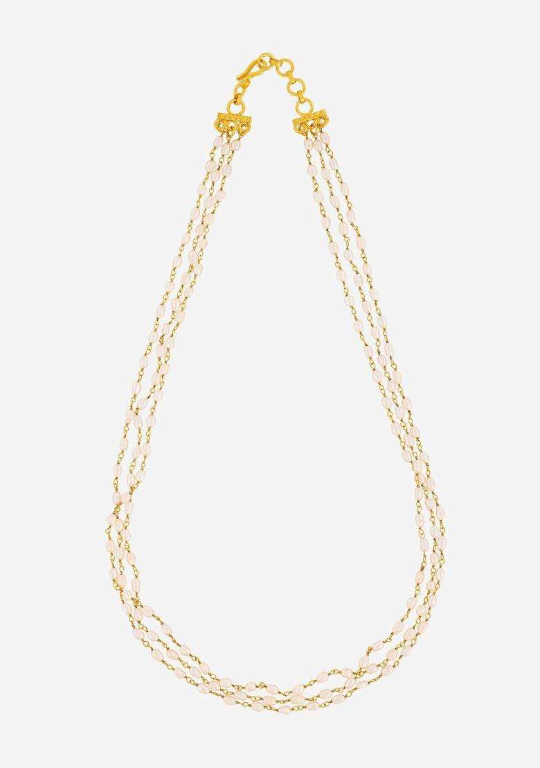White Silver Gold-Plated Temple Pearl Festive Chain for Women | Traditional Temple Jewellery for Wedding & Festive Wear | Gift for Her - Indya
