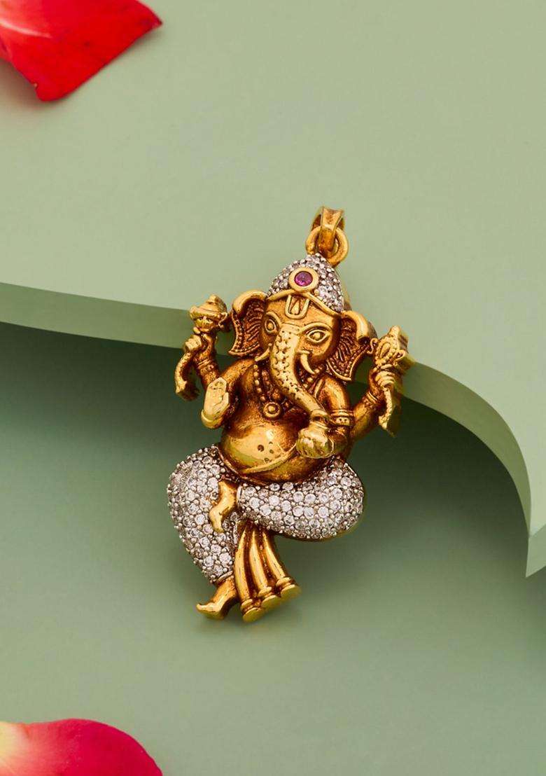 92.5 Sterling Silver Gold-Plated Stones Contemporary Ruby Pendants for Women | Traditional Temple Jewellery for Wedding & Festive Wear | Gift for Her - Indya